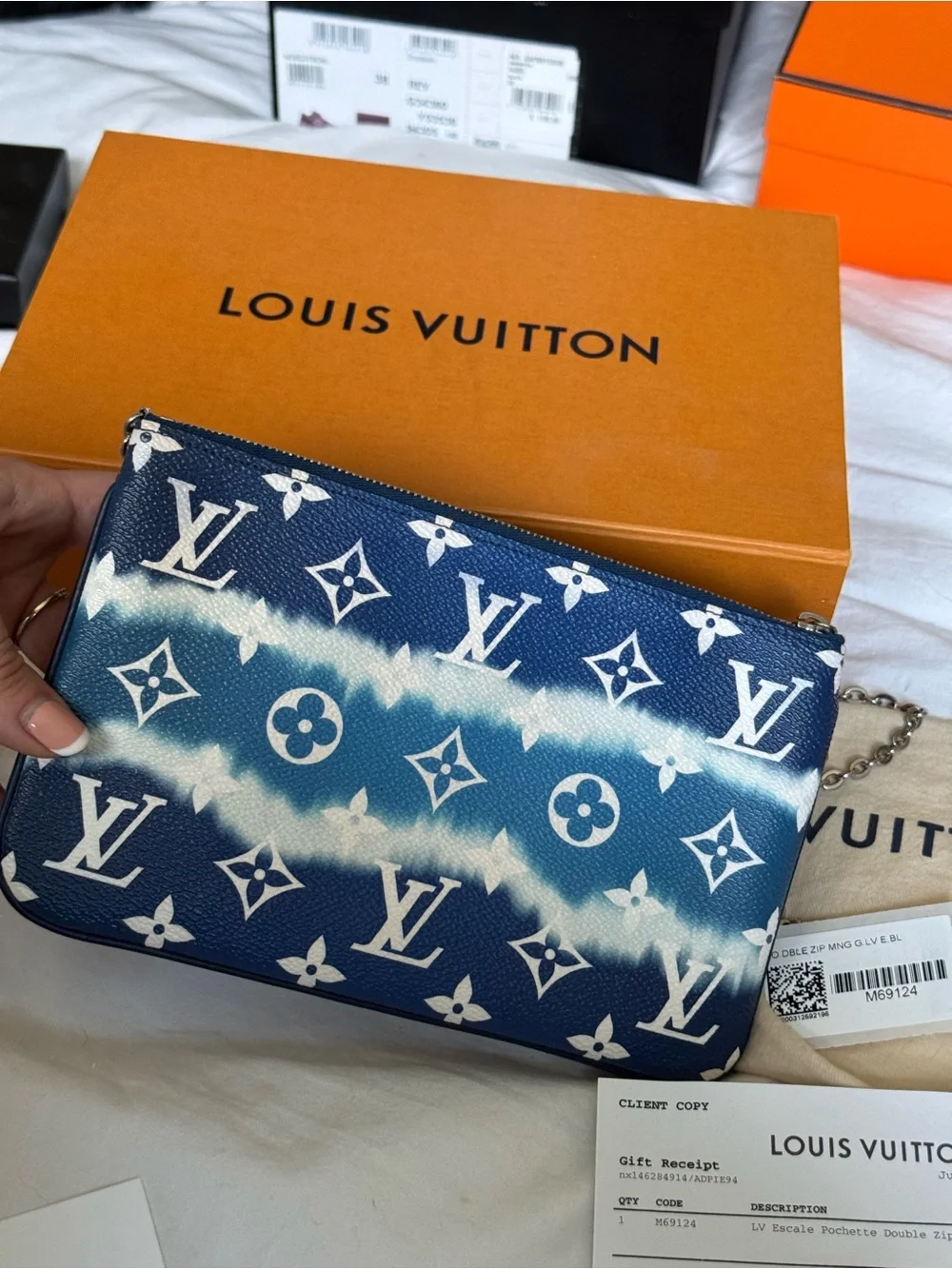 Louis Vuitton Blue & White Escale LV Monogram Double Zip Pochette